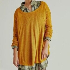 Free People Beach Julianna Size Large Golden Syrup Yellow Oversized Tunic Top